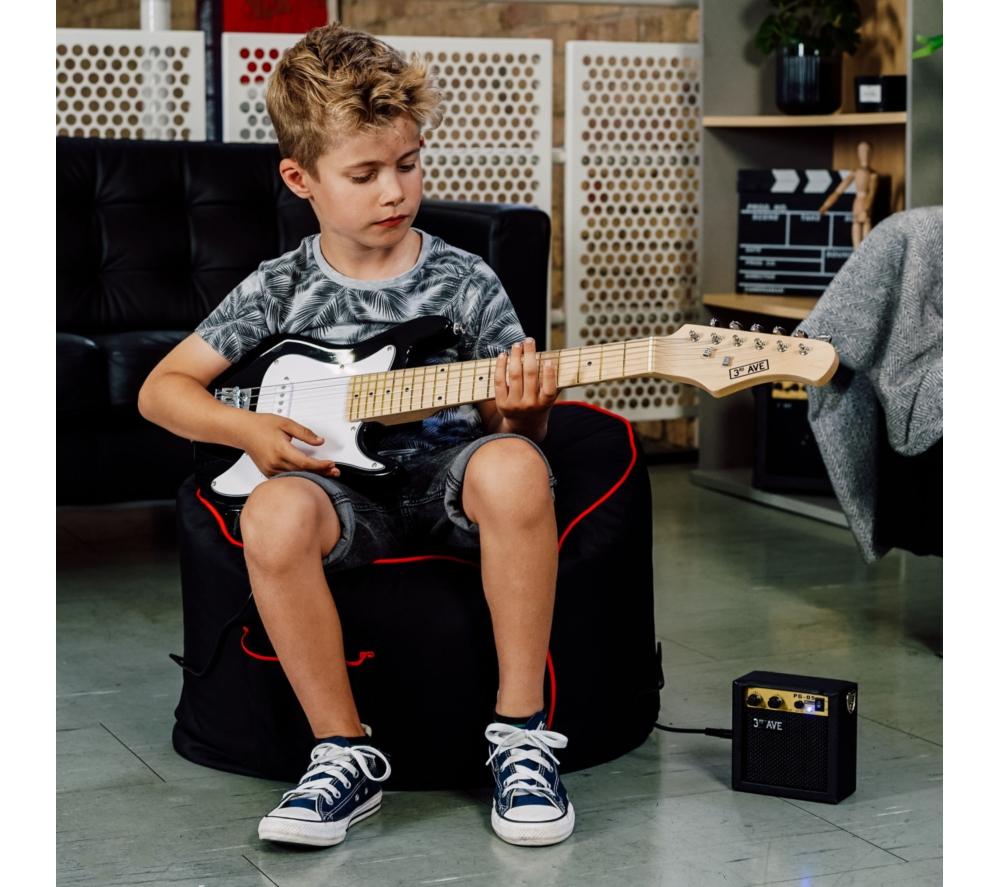 3RD AVENUE 1/4 Size Kids Electric Guitar Bundle - Black & White image number 5 of 6