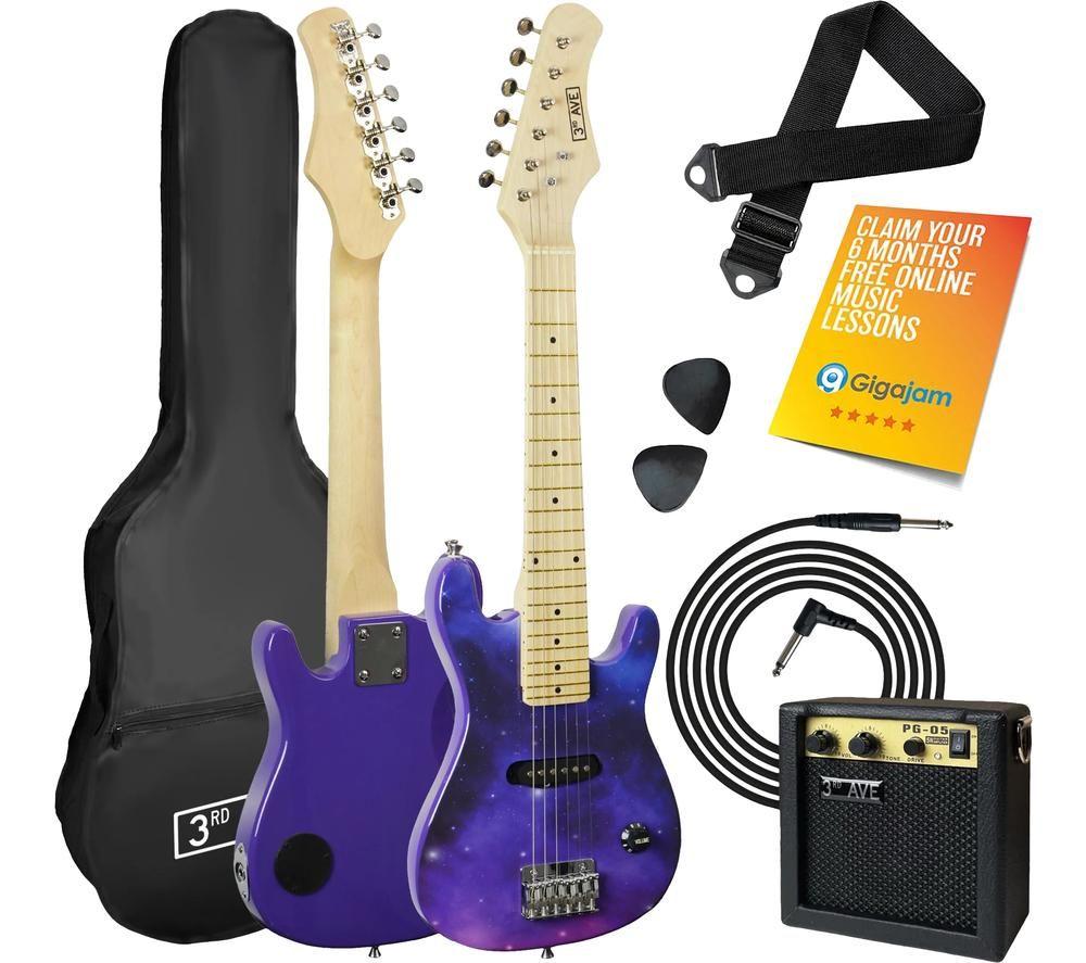 3RD AVENUE 1/4 Size Kids Electric Guitar Bundle - Galaxy, Patterned,Blue,Purple