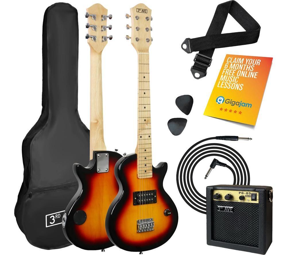 3RD AVENUE 1/2 Size Kids Rock Electric Guitar Bundle - Sunburst, Yellow,Red