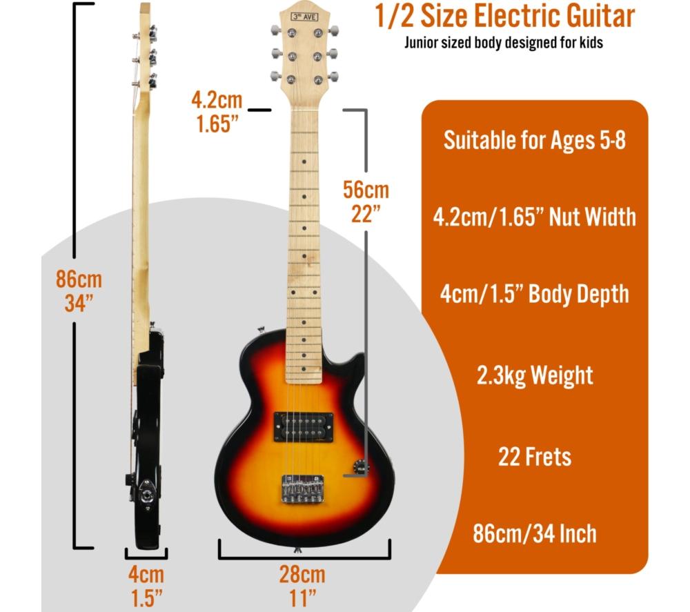 3RD AVENUE 1/2 Size Kids Rock Electric Guitar Bundle - Sunburst image number 2 of 6