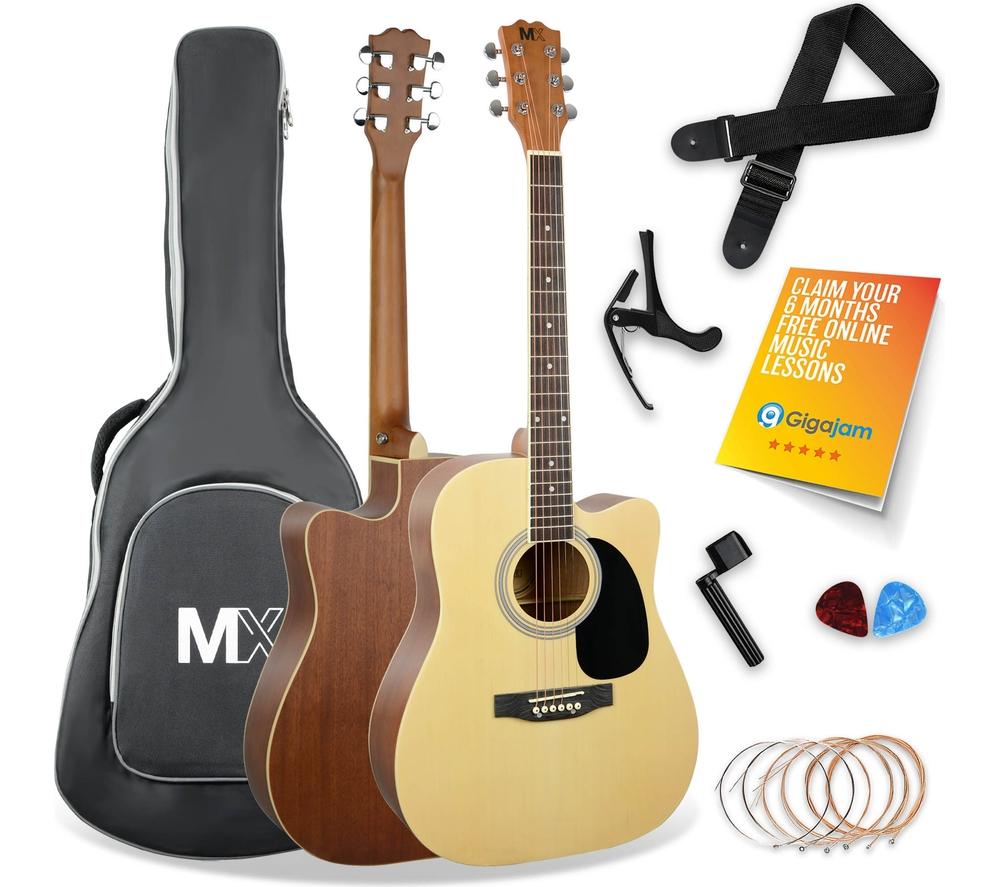 3RD AVENUE MX Cutaway Premium Acoustic Guitar Bundle - Natural, Brown,Yellow