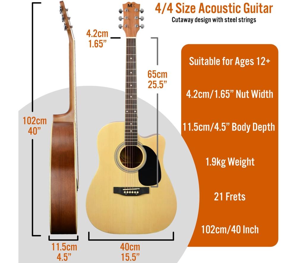 3RD AVENUE MX Cutaway Premium Acoustic Guitar Bundle - Natural image number 2 of 6