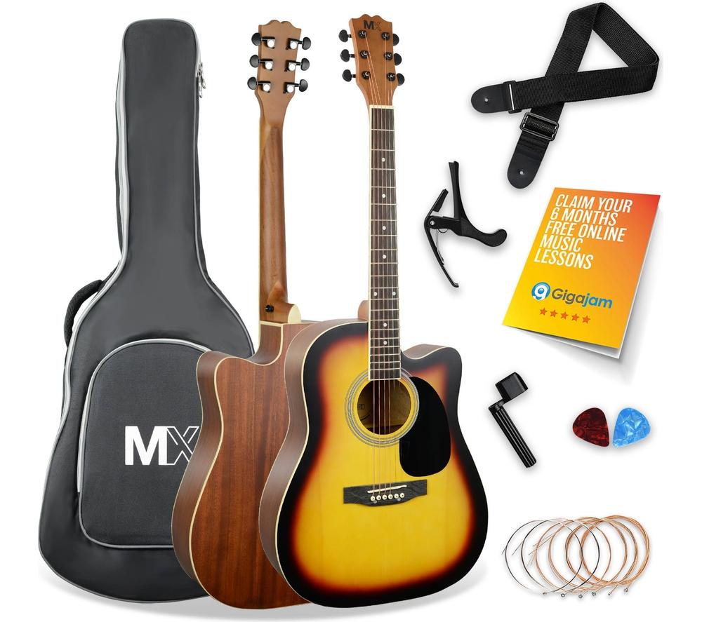3RD AVENUE MX Cutaway Premium Acoustic Guitar Bundle - Sunburst, Brown,Yellow,Black