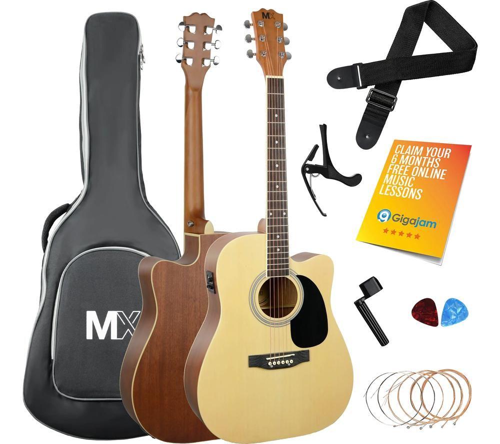 3RD AVENUE MX Cutaway Premium Electro-Acoustic Guitar Bundle - Natural, Brown,Yellow
