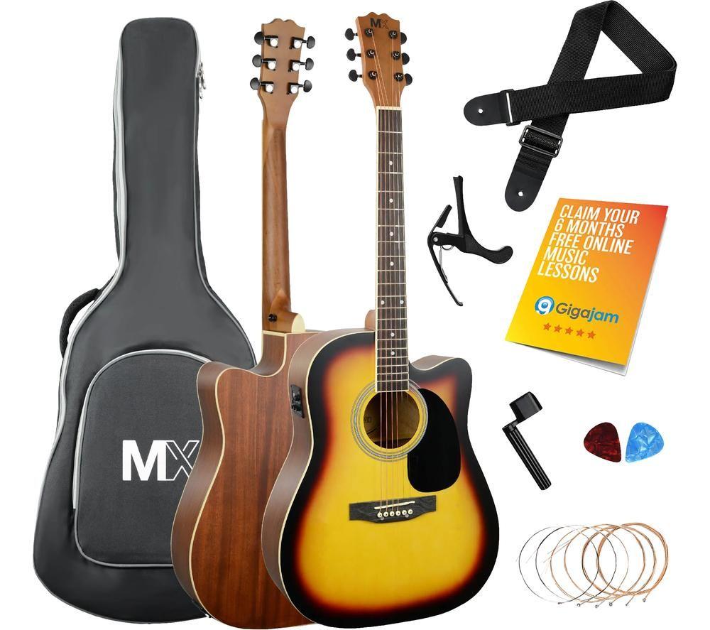 3RD AVENUE MX202E Electro-Acoustic Guitar Bundle - Sunburst, Brown,Yellow,Black