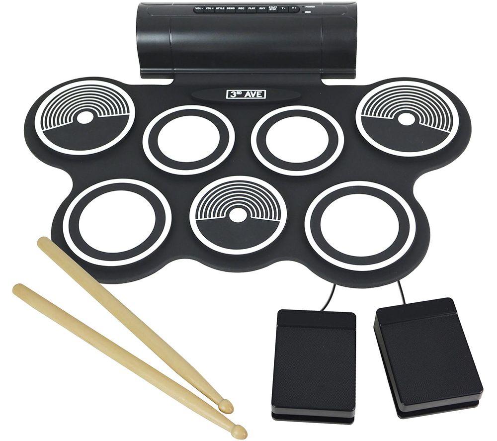 3RD AVENUE Roll Up Portable Electronic Drum Kit - Black, Black