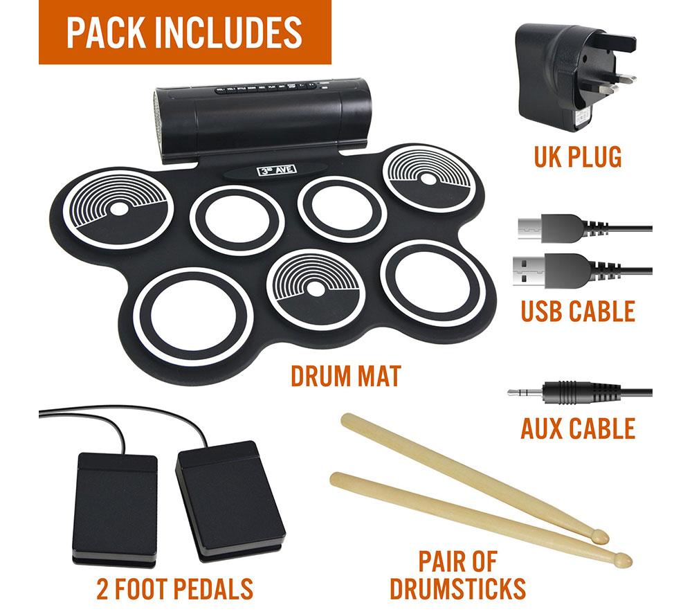 3RD AVENUE Roll Up Portable Electronic Drum Kit - Black image number 3 of 6