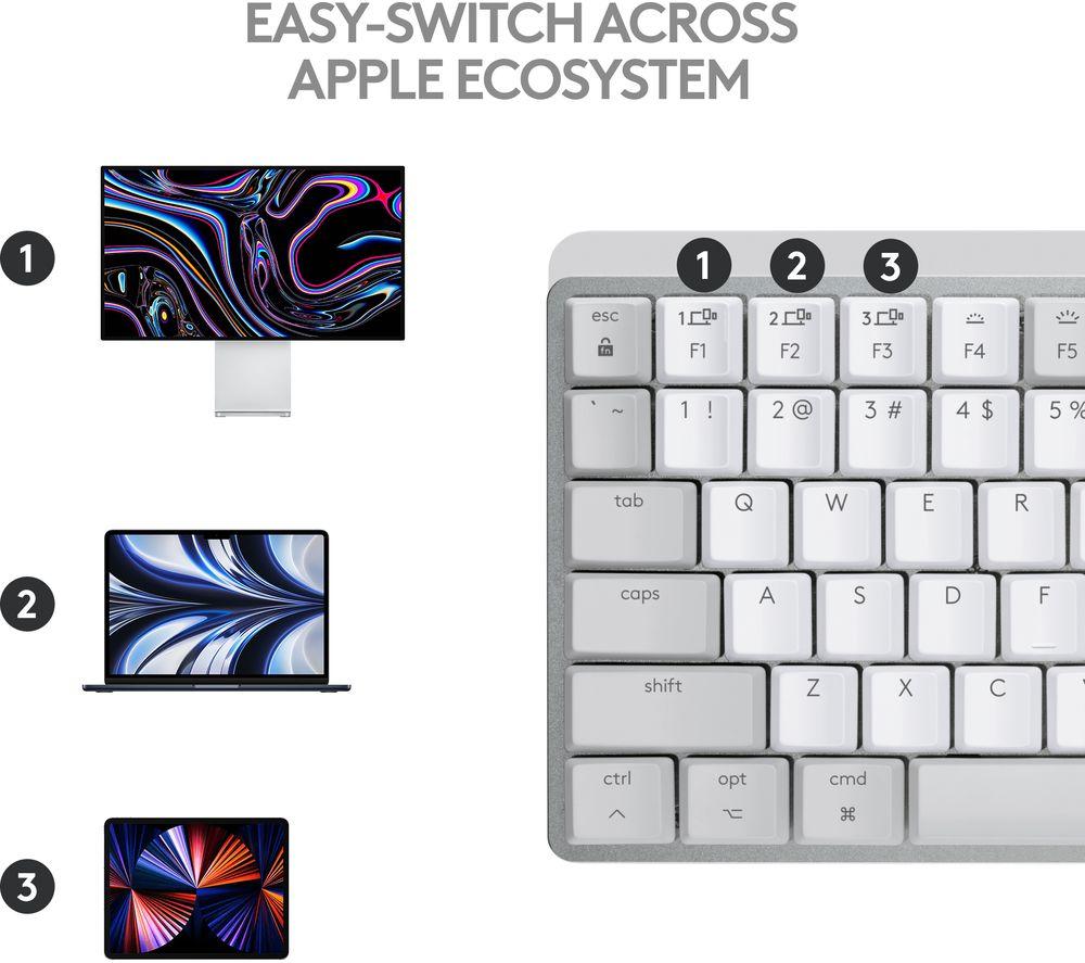 LOGITECH MX Mechanical Mini for Mac Tactile Quiet Wireless Keyboard - Pale Grey image number 8 of 12