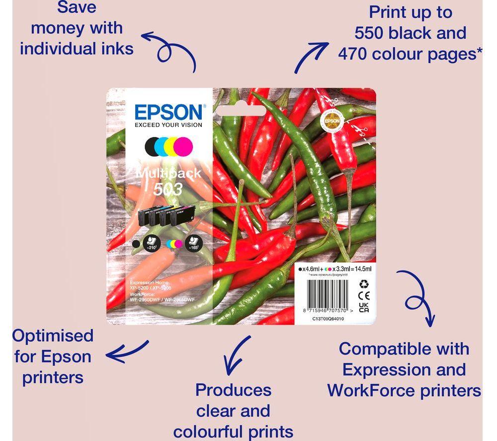 EPSON 503 Chilli Cyan, Magenta, Yellow & Black Ink Cartridges - Multipack image number 2 of 6