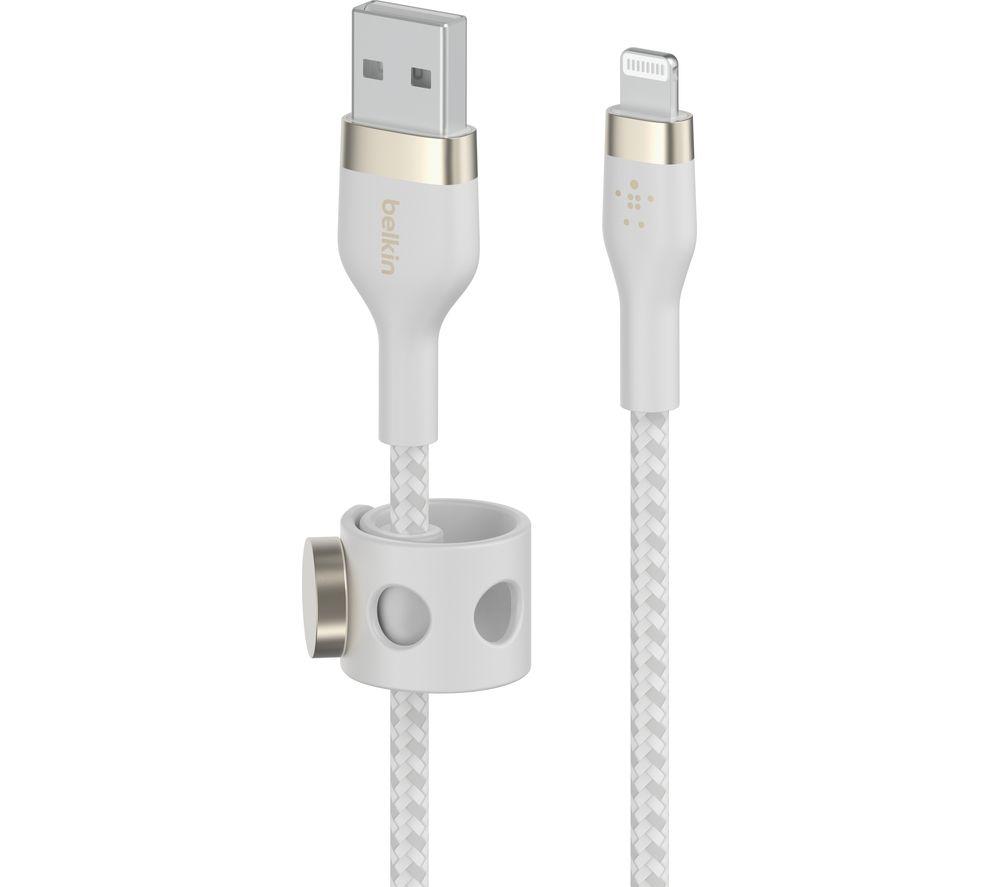Belkin BoostCharge Pro Flex Braided USB Type A to Lightning Cable (1M/3.3FT), MFi Certified Charging Cable for iPhone 14/14 Plus, 13, 12, Pro, Max, Mini, SE, iPad and More - White