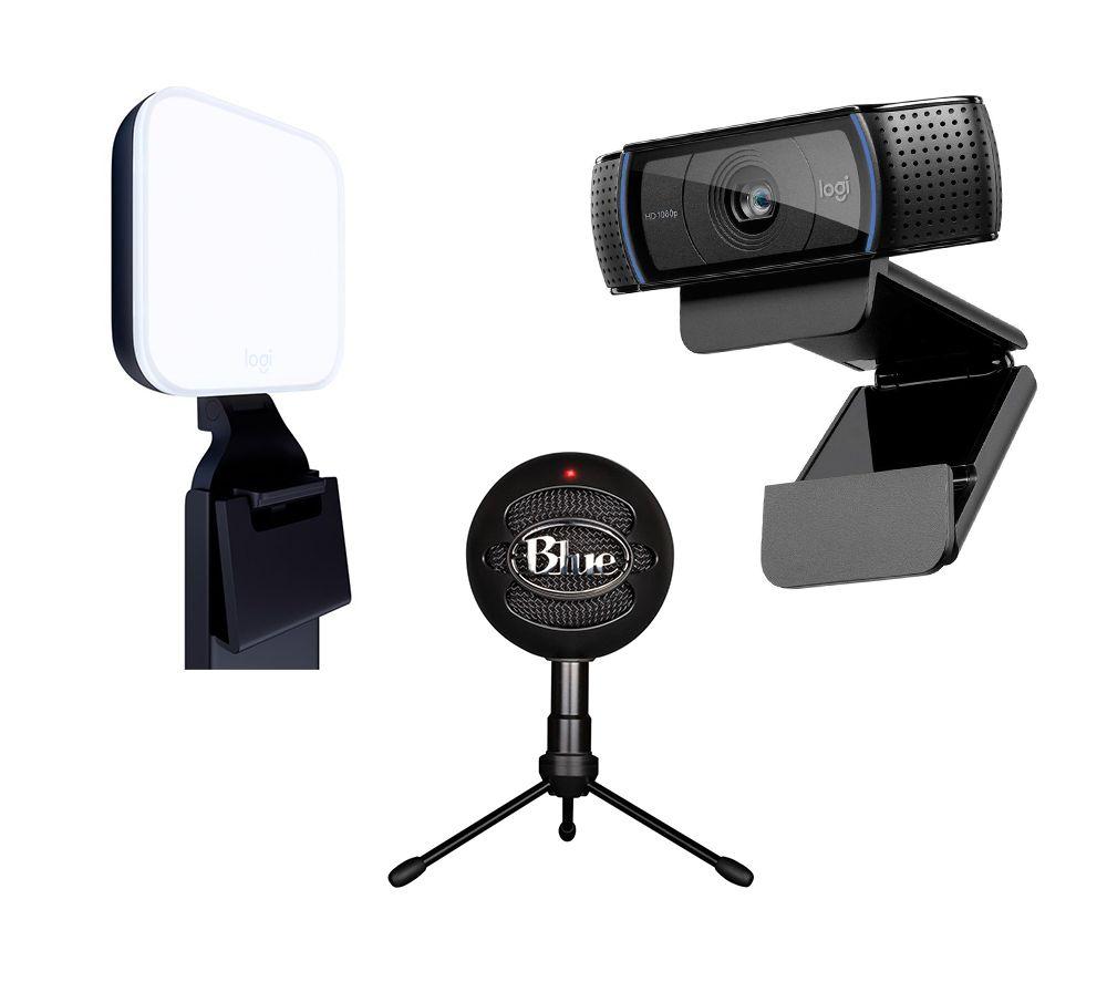 Logitech Pro C920 Full HD Webcam, Snowball iCE USB Streaming Microphone & Litra Glow Streaming Light