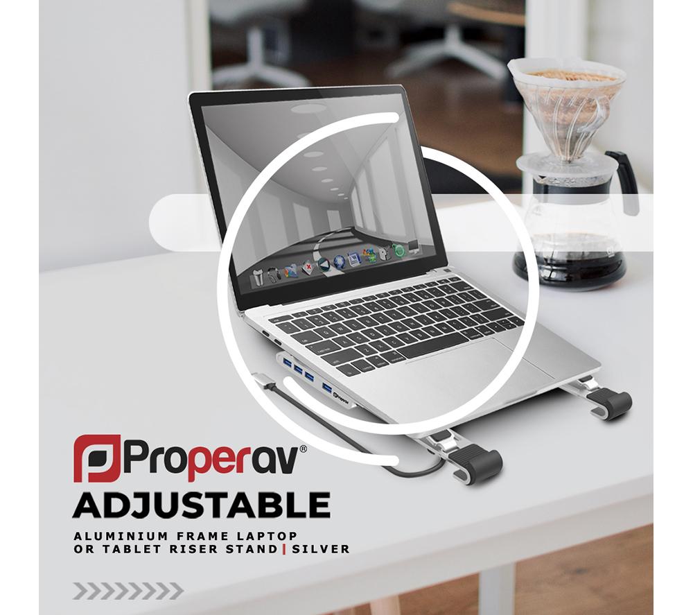 PROPERAV P-LSUSB-4 Laptop Stand with USB Hub - Silver image number 6 of 11
