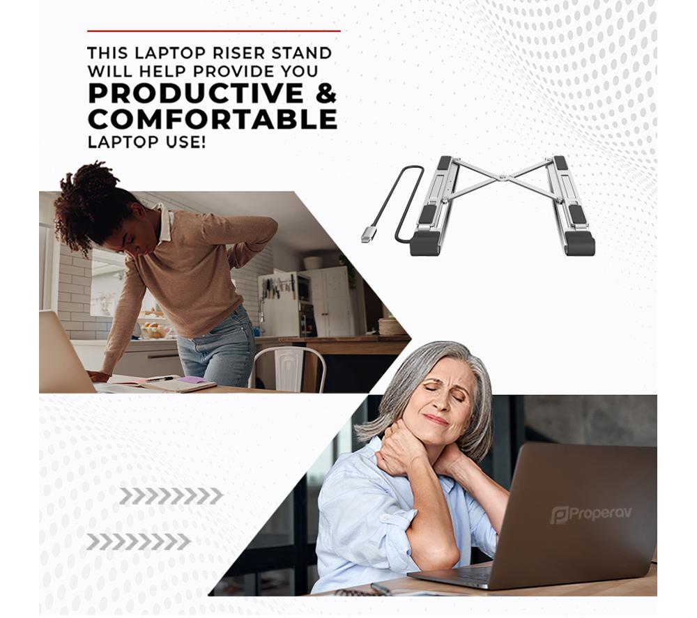 PROPERAV P-LSUSB-4 Laptop Stand with USB Hub - Silver image number 7 of 11