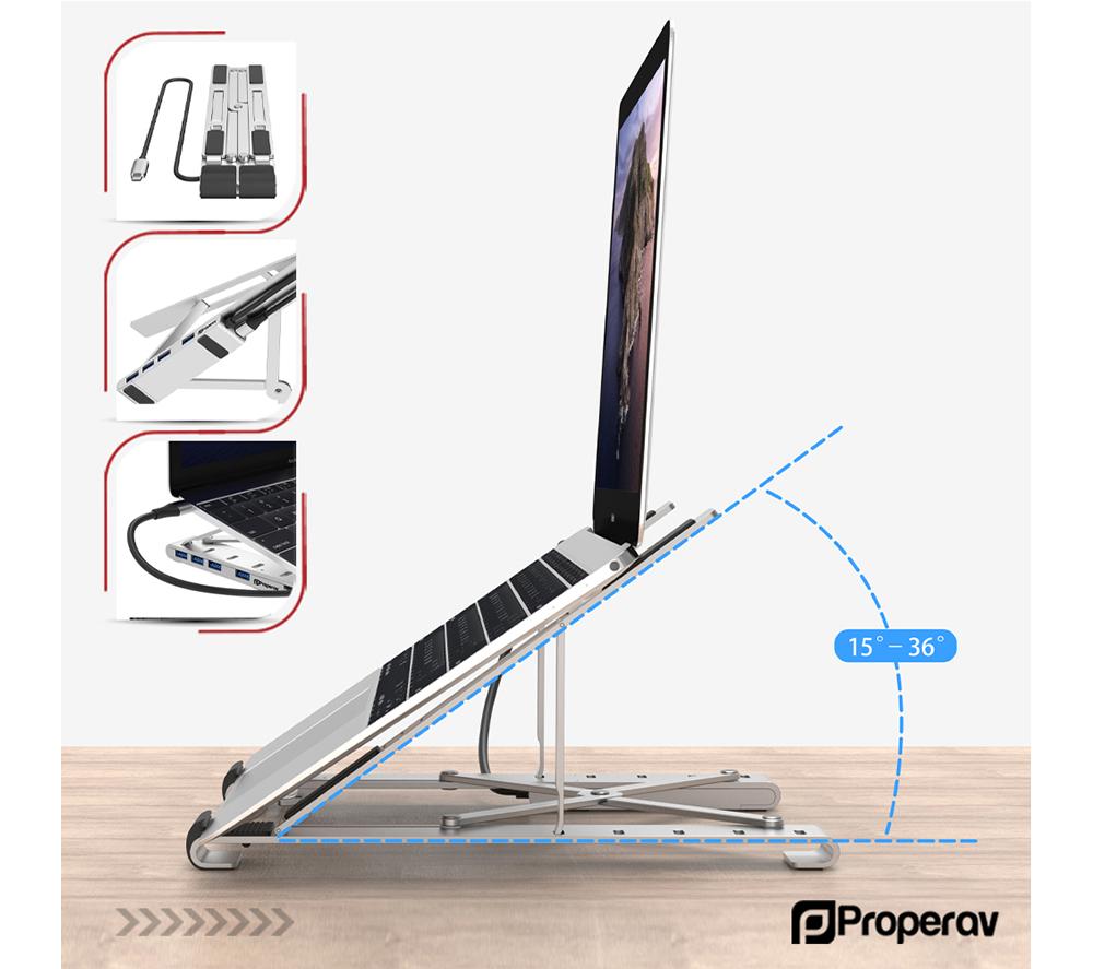 PROPERAV P-LSUSB-4 Laptop Stand with USB Hub - Silver image number 8 of 11
