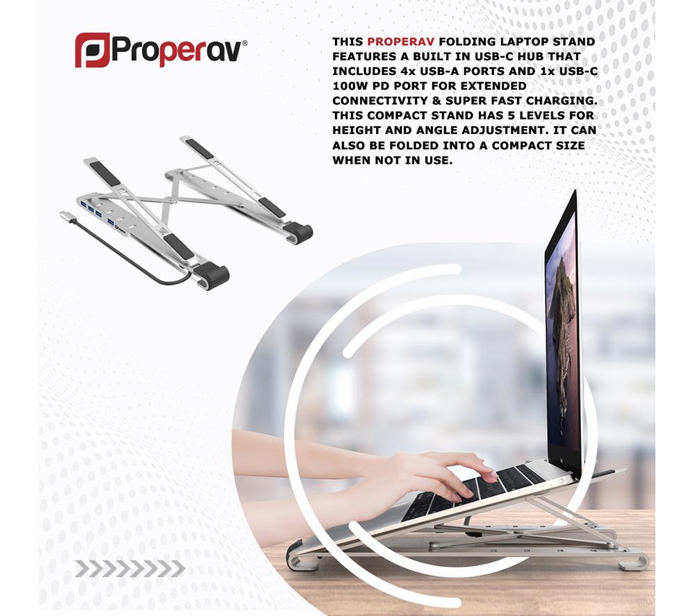 PROPERAV P-LSUSB-4 Laptop Stand with USB Hub - Silver image number 9 of 11