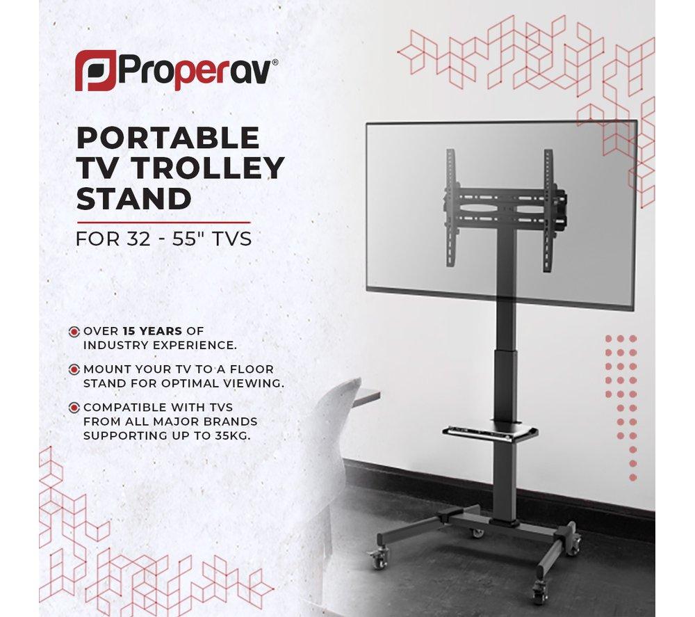 PROPERAV Portable Trolley P-TT003 677 mm TV Stand with Bracket for up to 55" TVs - Black image number 3 of 10