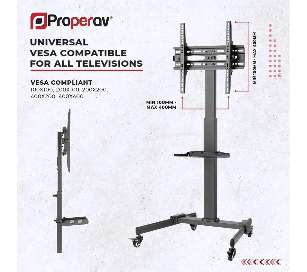 PROPERAV Portable Trolley P-TT003 677 mm TV Stand with Bracket for up to 55" TVs - Black image number 4 of 10