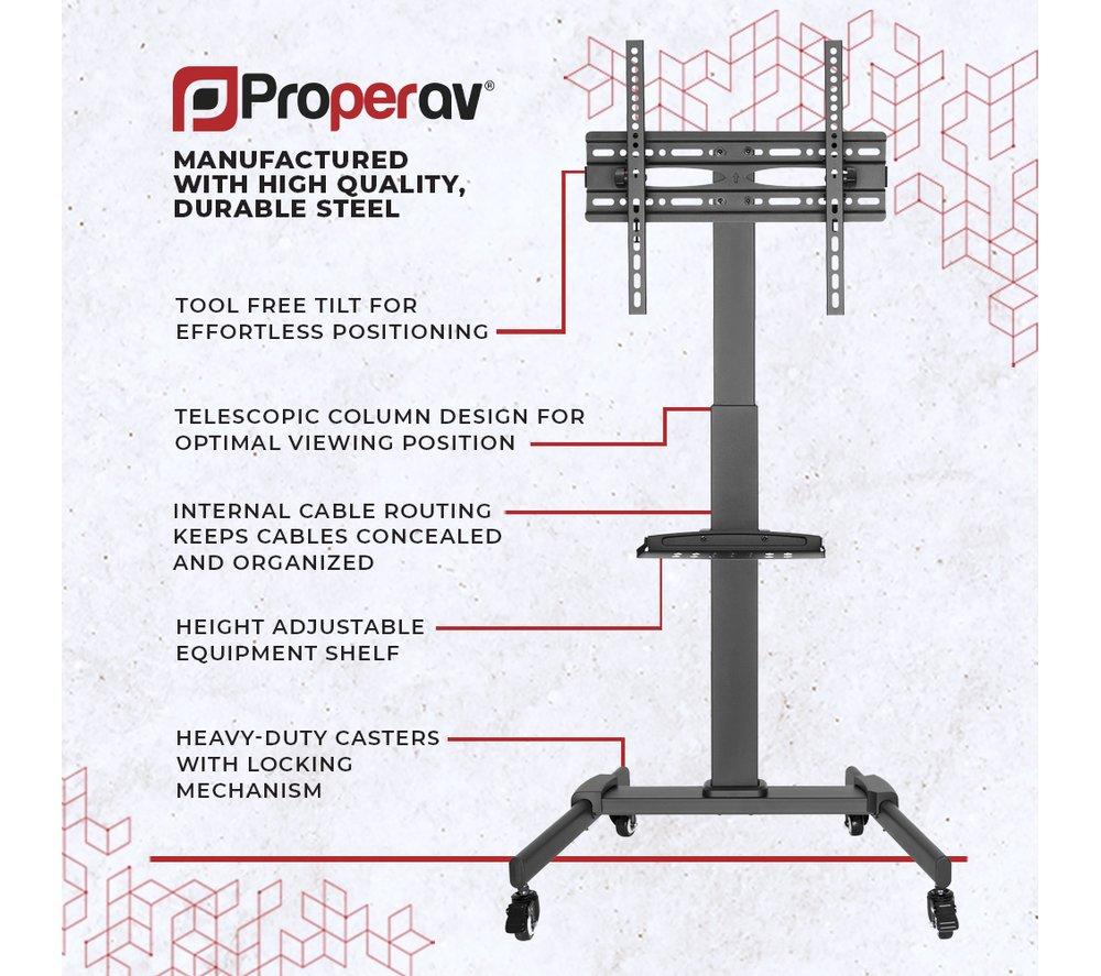 PROPERAV Portable Trolley P-TT003 677 mm TV Stand with Bracket for up to 55" TVs - Black image number 6 of 10