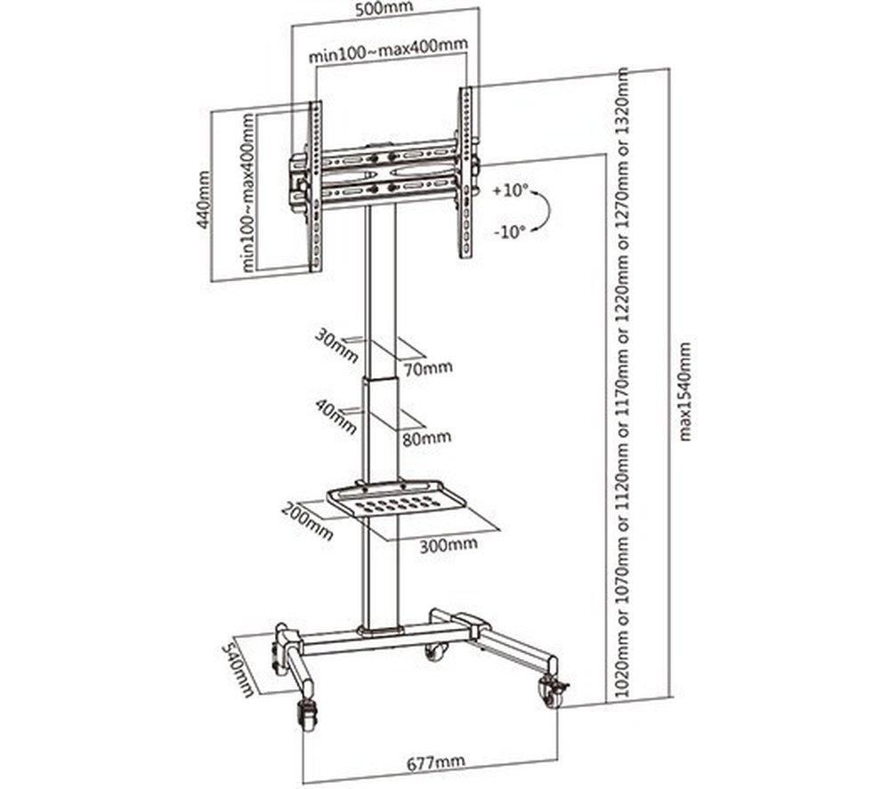 PROPERAV Portable Trolley P-TT003 677 mm TV Stand with Bracket for up to 55" TVs - Black image number 7 of 10