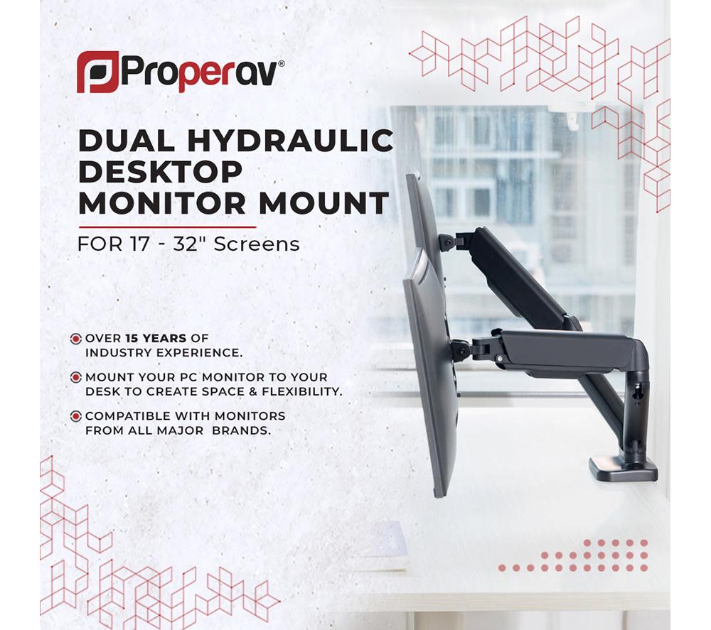 PROPERAV PB148 Hydraulic Dual Arm Full Motion 17-32" Monitor Desk Mount image number 4 of 17