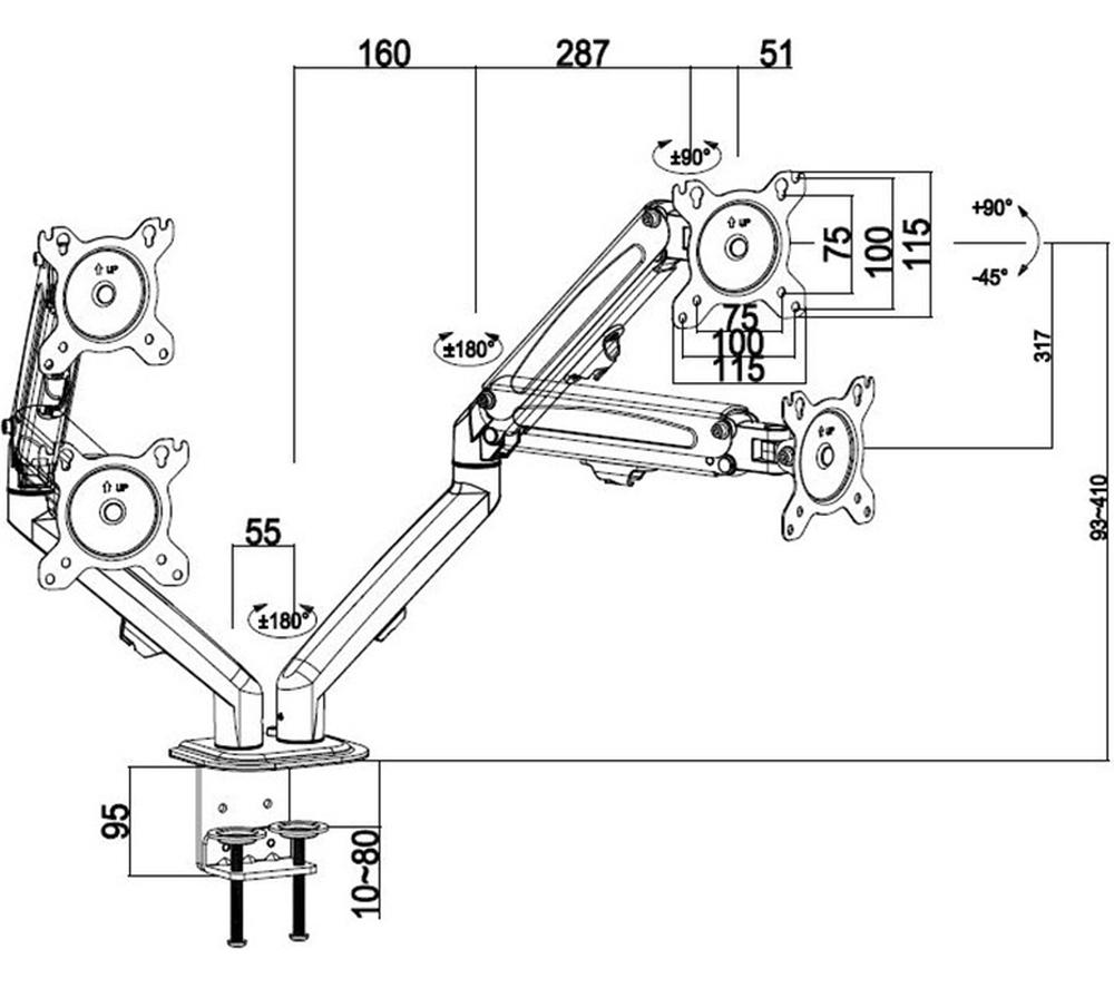PROPERAV PB148 Hydraulic Dual Arm Full Motion 17-32" Monitor Desk Mount image number 8 of 17