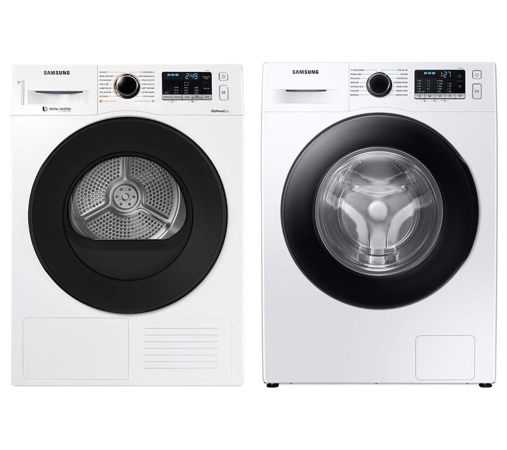 Samsung WW90TA046AE/EU 9 kg Washing Machine & DV90TA040AE/EU 9 kg Heat Pump Tumble Dryer Bundle, White
