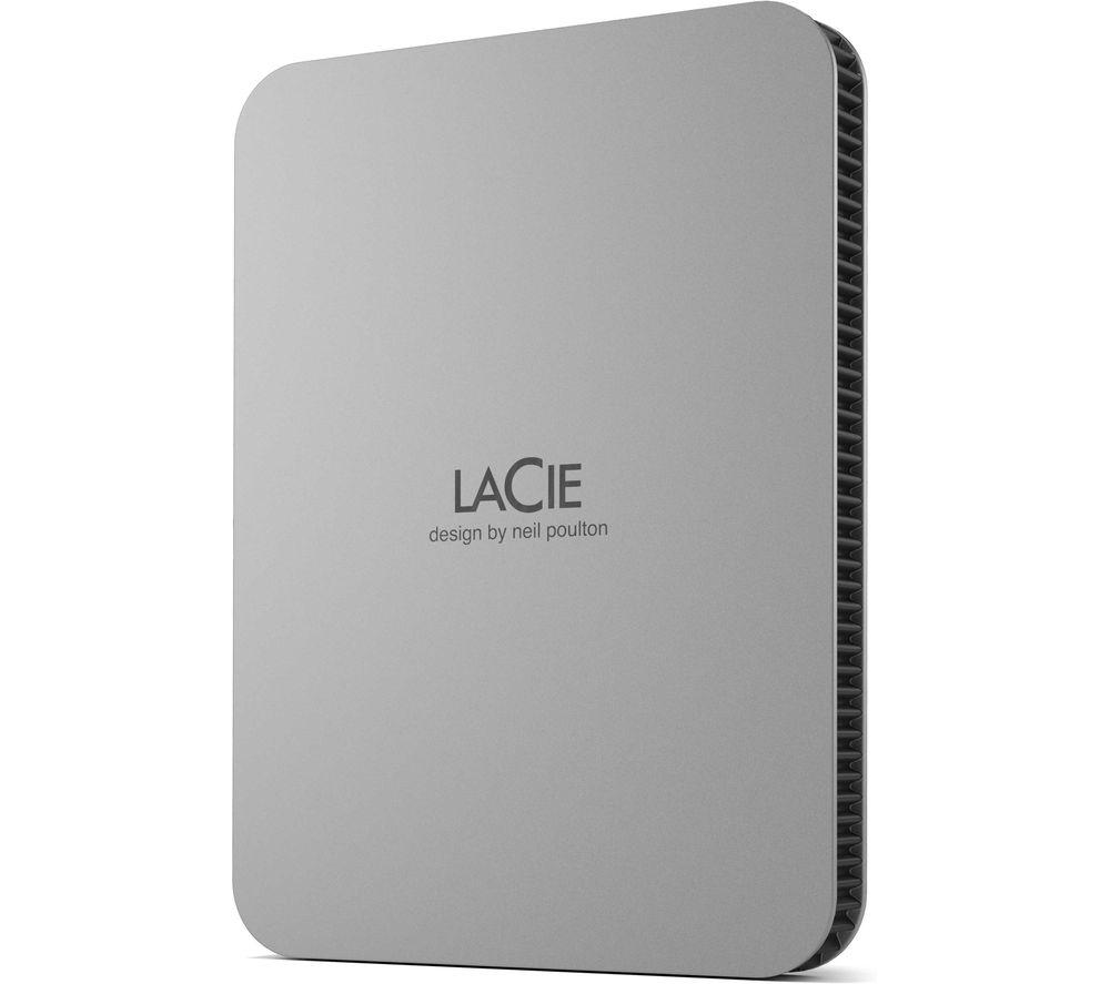 LaCie Mobile Drive, 1TB, External Hard Drive Portable - Moon Silver, USB-C 3.2, for PC and Mac, post-consumer recycled, with Adobe All Apps Plan and Rescue Services (STLP1000400)