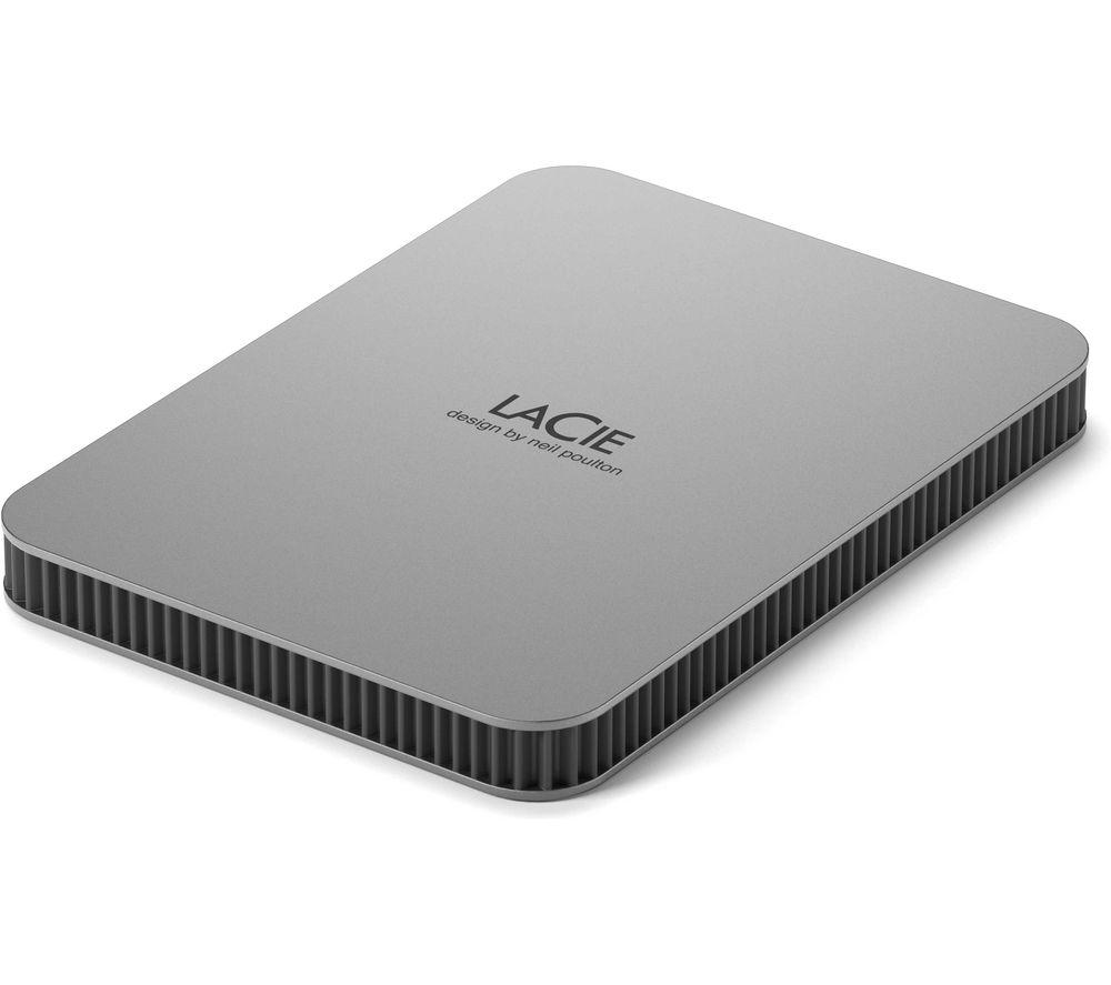 LaCie Mobile Drive, 2TB, External Hard Drive Portable - Moon Silver, USB-C 3.2, for PC and Mac, post-consumer recycled, with Adobe All Apps Plan and Rescue Services (STLP2000400)