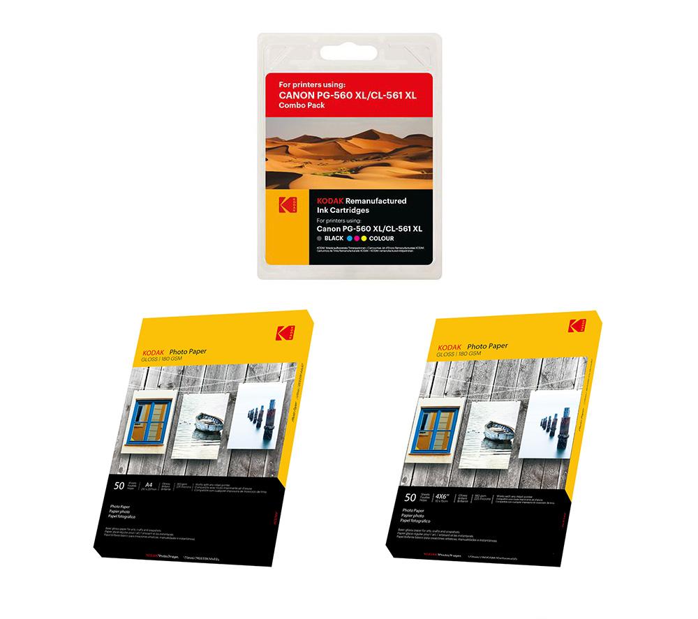 KODAK Remanufactured Canon PG-560 XL / CL-561 XL Black & Tri-colour Ink Cartridges Multipack & Photo Paper Bundle review