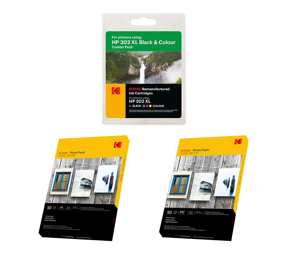 KODAK Remanufactured HP 302 XL Black & Tri-colour Ink Cartridges Multipack & Photo Paper Bundle review