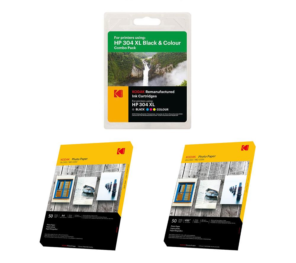 KODAK Remanufactured HP 304 XL Black & Tri-colour Ink Cartridges Multipack & Photo Paper Bundle review