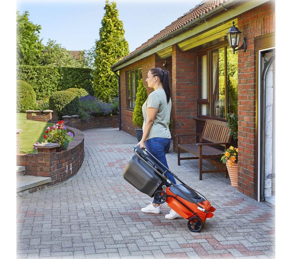 FLYMO EasiStore 340R Cordless Rotary Lawn Mower - Black & Orange image number 9 of 10
