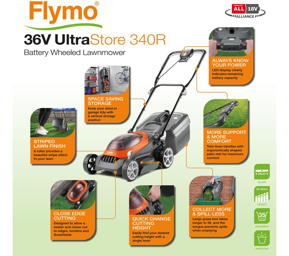 Buy FLYMO UltraStore 340R Cordless Rotary Lawn Mower Orange