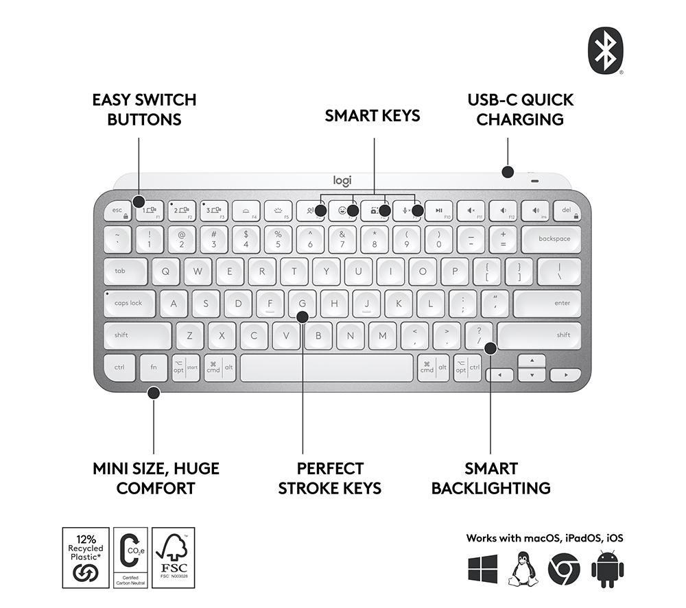 LOGITECH MX Keys Mini Wireless Keyboard & MX Anywhere 3 Wireless Darkfield Mouse - Pale Grey image number 6 of 10