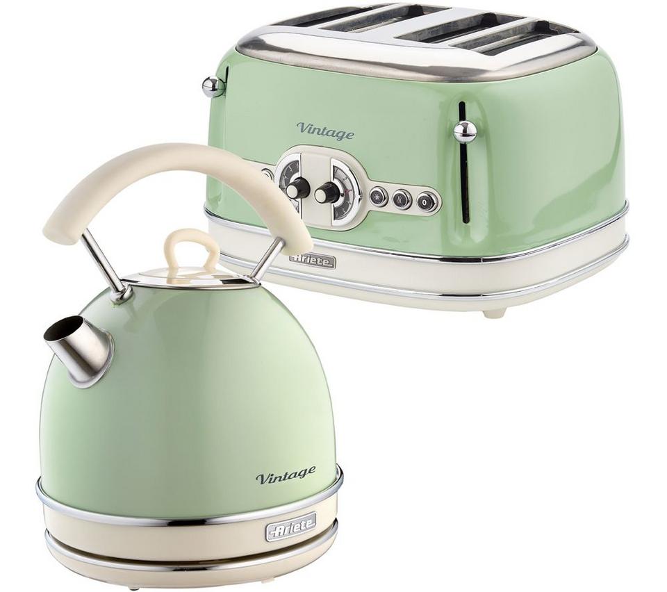 ARIETE Vintage ARPK40 4-Slice Toaster & Traditional Kettle Bundle - Green