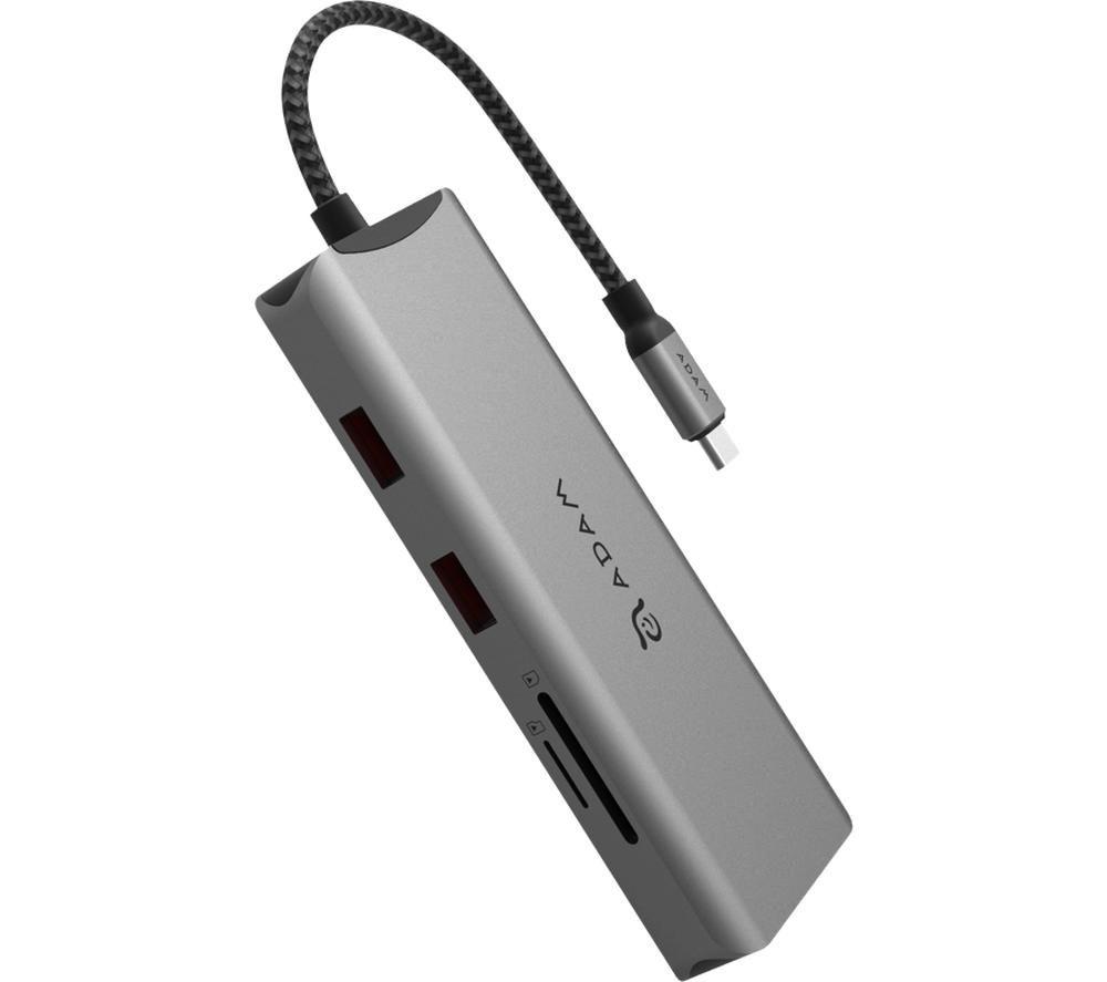 ADAM elements CASA Hub A08 9-in-1 USB-C & Card Reader Hub (2x USB A 3.1 and 1x USB A 2.0, 1x USB C PD 100W and 1x USB C 3.1, 1x HDMI Port 4K60Hz, 2x SD Cards, 1x VGA 1080p@60Hz) - Grey