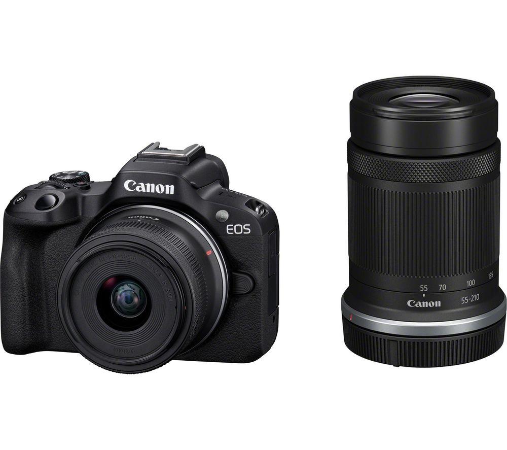 Image of CANON EOS R50 Mirrorless Camera with RF-S 18-45 mm f/4.5-6.3 IS STM & 55-210 mm f/5-7.1 IS STM Lens, Black
