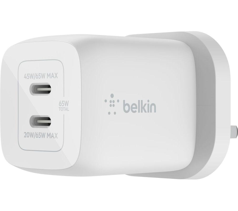 BELKIN WCA013myWH 65 W Dual USB Type-C Wall Charger, White