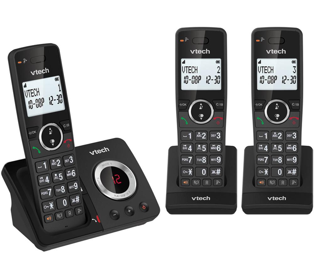 VTECH ES2052 Cordless Phone - Triple Handsets, Black, Black