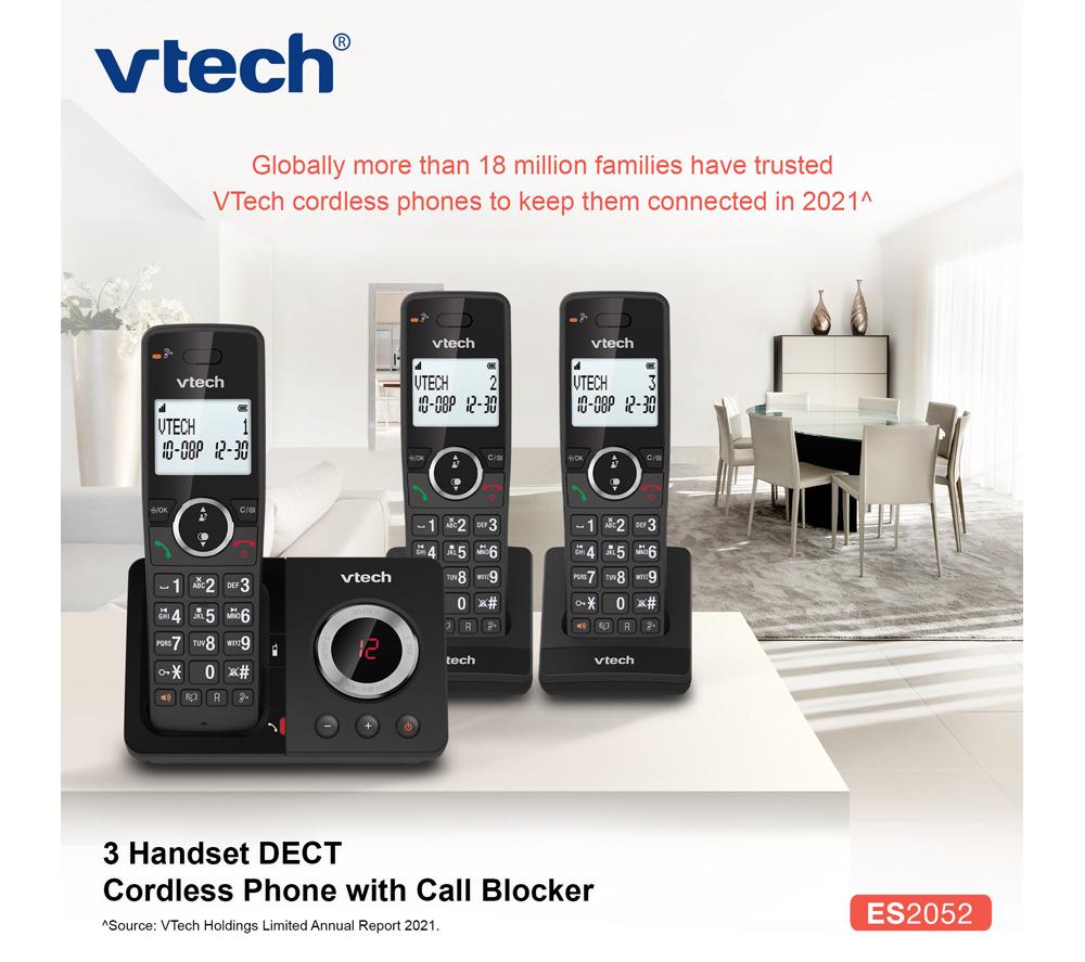 VTECH ES2052 Cordless Phone - Triple Handsets, Black image number 2 of 11