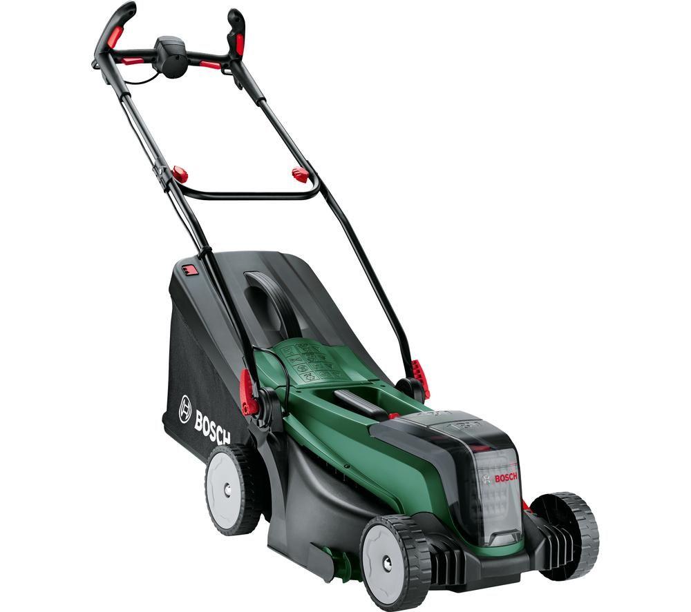 Battery powered outlet rotary lawn mower