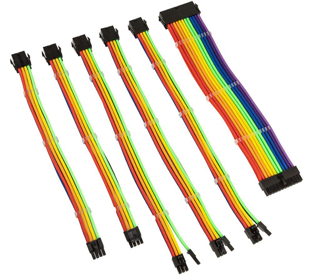 KOLINK Six Cable Extension Sets Sleeved Cable Kit - Includes 24-Pin 4+4-Pin 8-Pin and 6+2-Pin PC Cable - Pcie Cable Works with PCIe 5.0 (Rainbow)