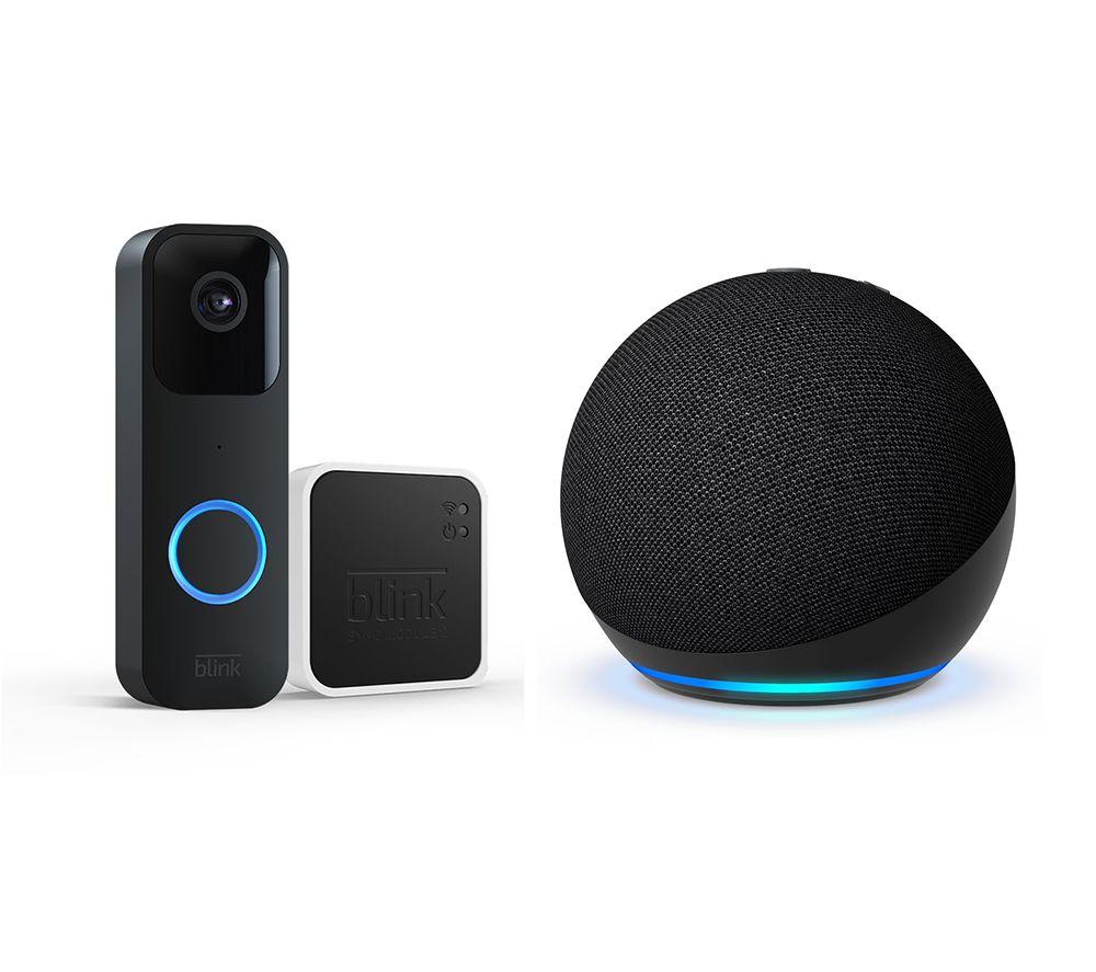 Amazon Blink Video Doorbell with Sync Module & Echo Dot (5th Gen) Smart Speaker with Alexa Bundle, B