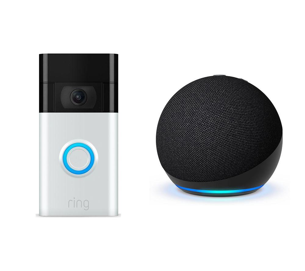 Amazon Video Doorbell (2nd Gen, Satin Nickel) & Echo Dot (5th Gen) Smart Speaker with Alexa Bundle, 
