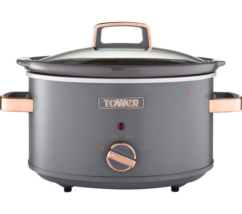 TOWER Cavaletto T16042GRY Slow Cooker - Grey, Silver/Grey