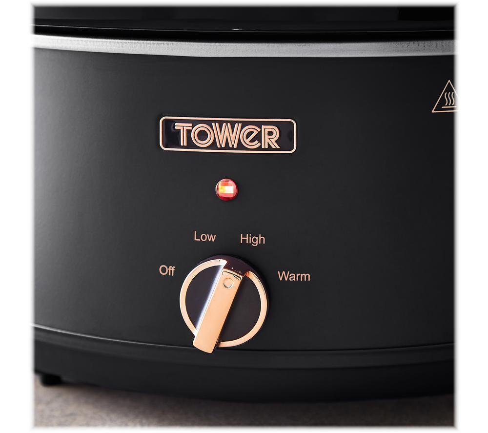 Tower T16043BLK Slow Cooker kookgerei 6,5 liter met 3 warmte-instellingen, Cool Touch handgrepen, keukenapparaten, zwart en roségoud