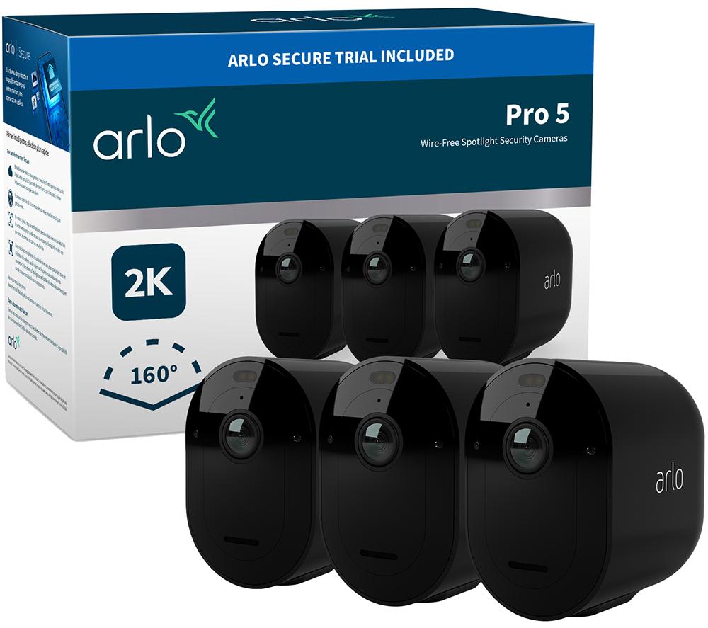 ARLO Pro 5 2K 1520p WiFi Security Camera System - 3 Cameras, Black, Black