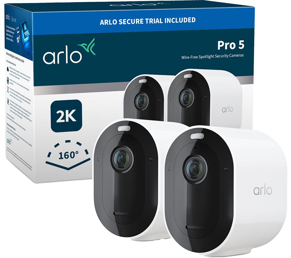 Arlo Pro 5 Security Camera Outdoor, 2K 8-Month* Battery Operated Home Outdoor Camera With Advanced Colour Night Vision, Light, Siren & Dual-Band WiFi, Arlo Secure Free Trial, 2 Cameras, White
