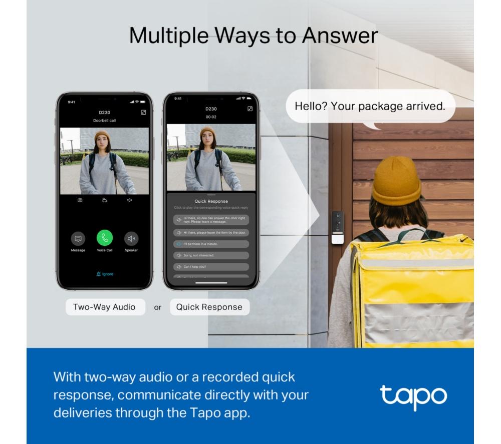 TP-LINK Tapo D230S1 2K 5 MP WiFi Video Doorbell with Chime - White image number 9 of 12