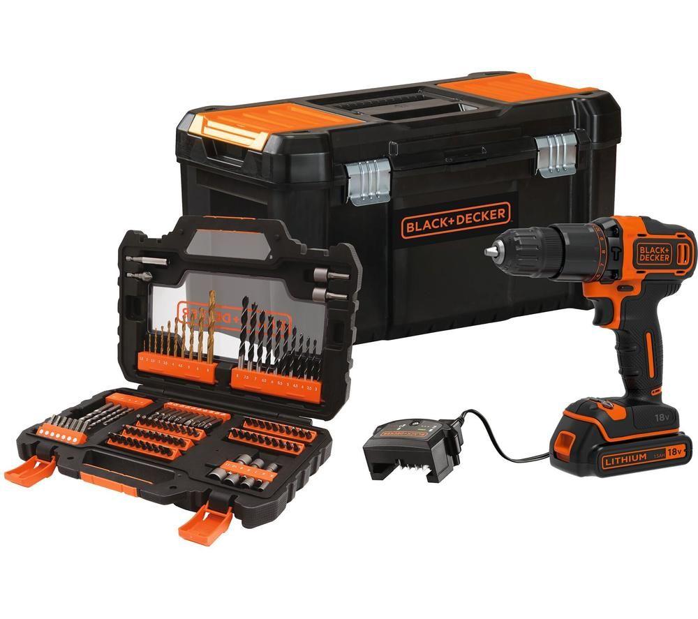 BLACK  DECKER BCD700K104A Cordless Hammer Drill with Battery & 104 Piece Accessory Set - Black & Ora